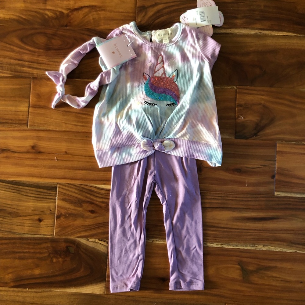 ☀️NEW Cute 3pc Pastel Tie-dye Sequined Unicorn 🦄 Tee/Leggings/Headband Set 12mo
